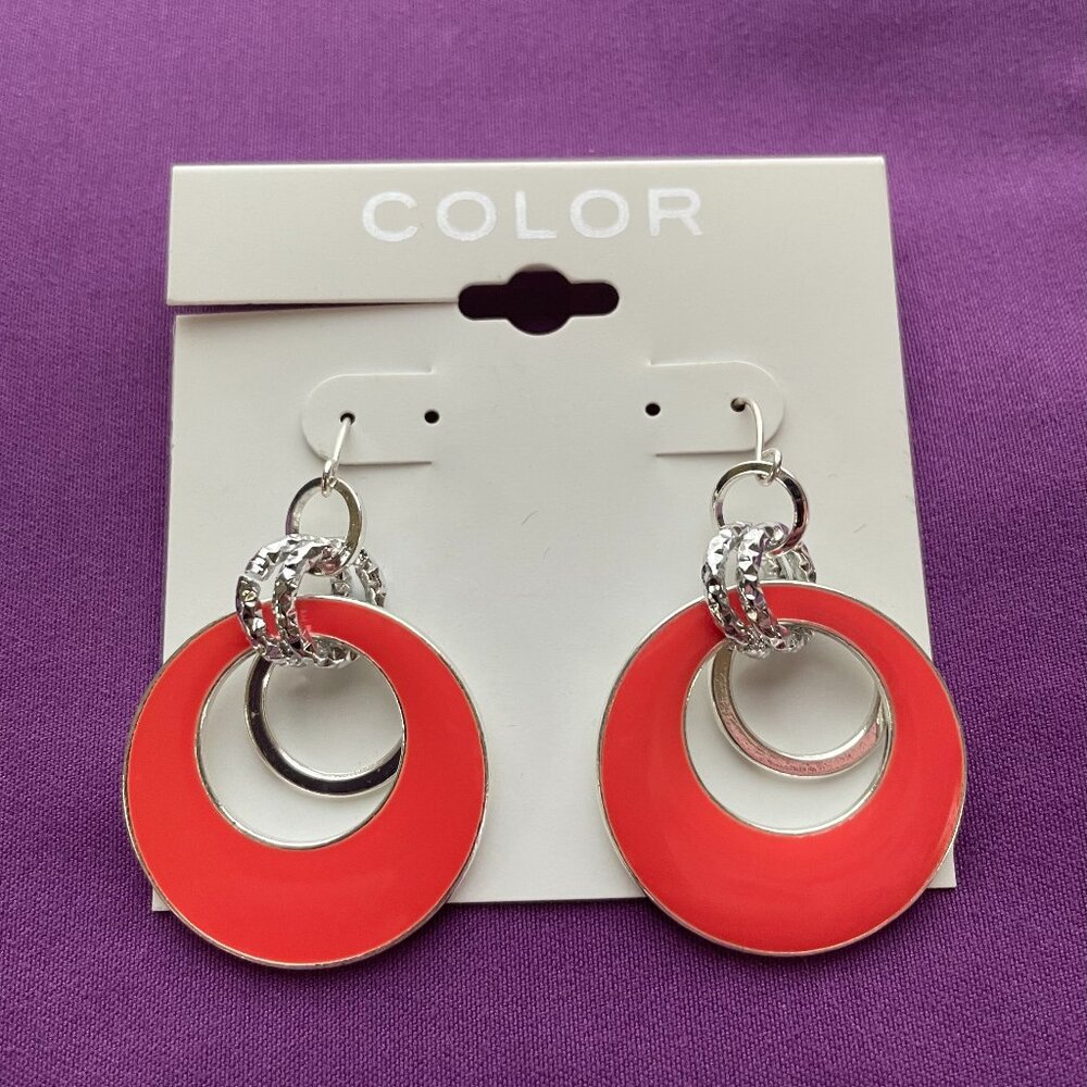Bundle 3 Pairs of Earrings for $12.  Orange and Silver Dangle Earrings